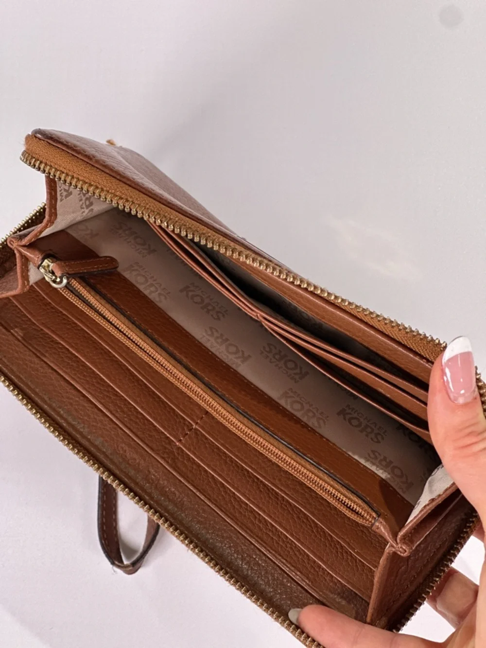 Michael Kors Zip Around Continental Wristlet Wallet Pebbled Leather Brown OS
